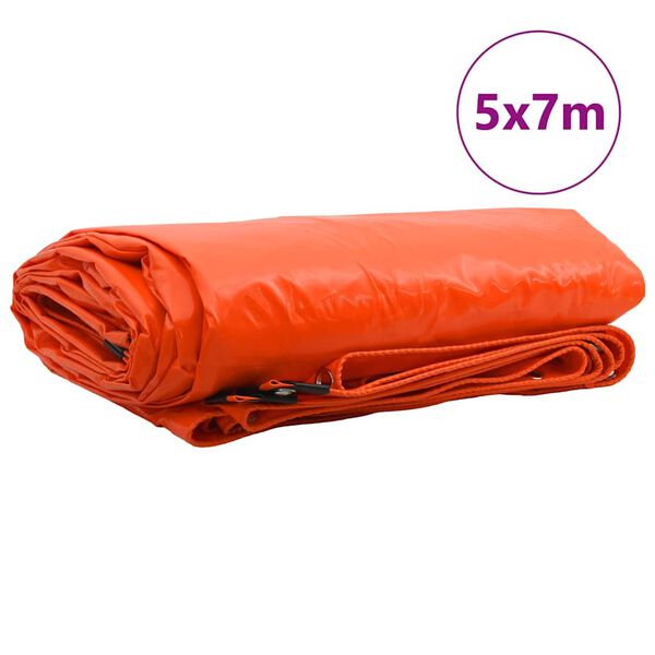 vidaXL Ponyva 650g / m&sup2; Narancss&aacute;rga 5 x 7 m V&aacute;szon PVC bevonattal