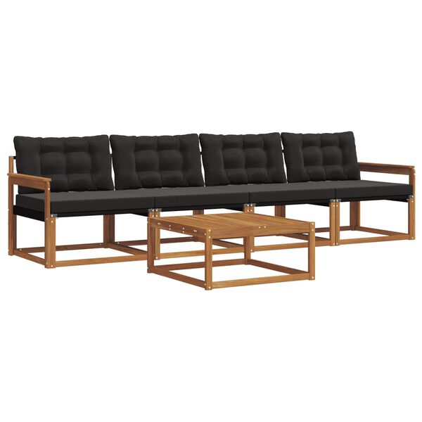 vidaXL K&uuml;lt&eacute;ri kanap&eacute; szett p&aacute;rn&aacute;val 5 pcs Term&eacute;szetes &eacute;s fekete