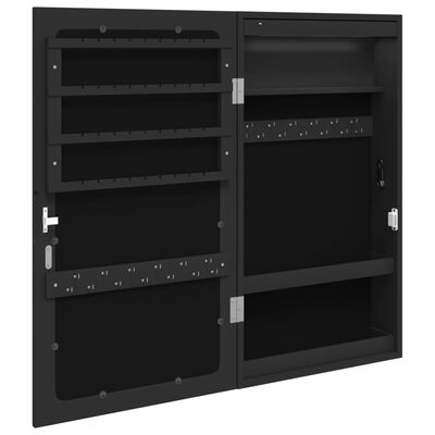 vidaXL fekete falra szerelhető tükrös ékszerszekrény LED fényekkel