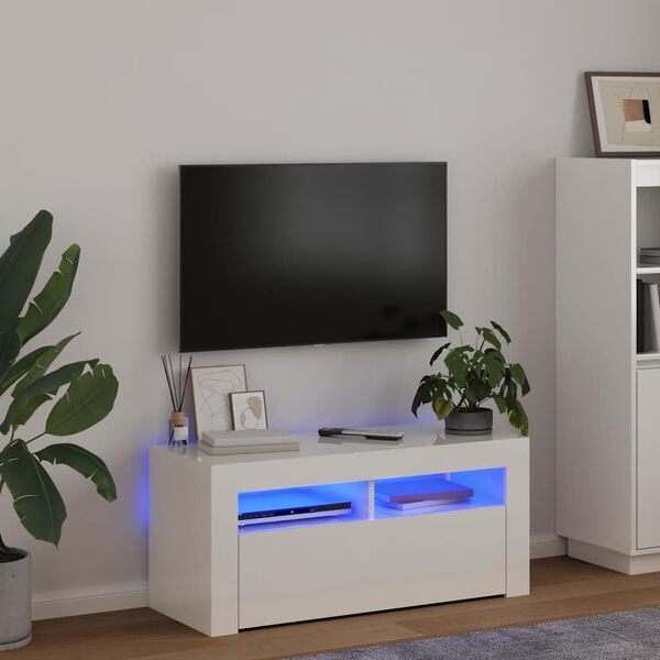 vidaXL magasf&eacute;nyű feh&eacute;r TV-szekr&eacute;ny LED l&aacute;mp&aacute;kkal 90x35x40 cm