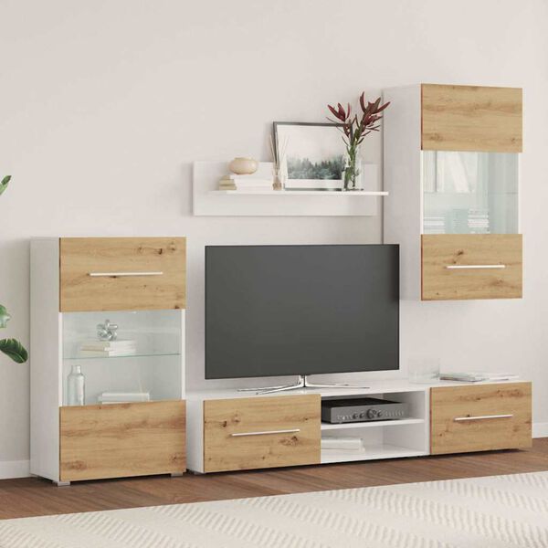 vidaXL 5 darabos TV egys&eacute;g LED vil&aacute;g&iacute;t&aacute;ssal k&eacute;zműves t&ouml;lgy