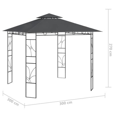 vidaXL antracitszürke pavilon 3 x 3 x 2,7 m 160 g/m²