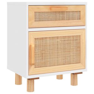 vidaXL feh&eacute;r t&ouml;m&ouml;r fenyőfa &eacute;s term&eacute;szetes rattan &eacute;jjeliszekr&eacute;ny