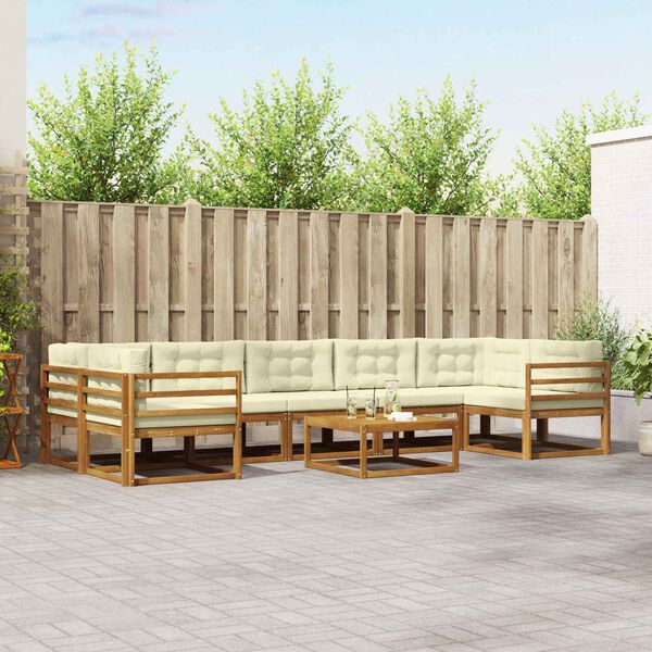 vidaXL K&uuml;lt&eacute;ri kanap&eacute; szett p&aacute;rn&aacute;val 8 pcs Term&eacute;szetes &eacute;s kr&eacute;msz&iacute;nű