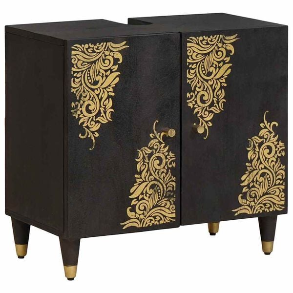 vidaXL F&uuml;rdőszobai Szekr&eacute;ny Szett fi&oacute;kkal 5 pcs Fekete T&ouml;m&ouml;r Mang&oacute;f&aacute;t