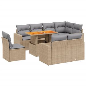 vidaXL 9 r&eacute;szes b&eacute;zs polyrattan kerti &uuml;lőgarnit&uacute;ra p&aacute;rn&aacute;kkal