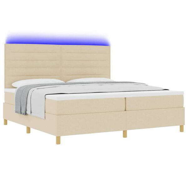 vidaXL LED Box Spring &Aacute;gy matracmal Kr&eacute;m 200 x 200 cm sz&ouml;vet
