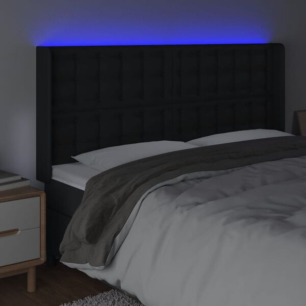 vidaXL fekete műbőr LED-es fejt&aacute;mla 163x16x118/128 cm