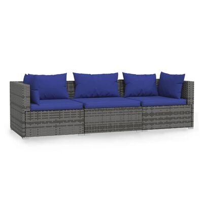 vidaXL 3 személyes szürke polyrattan kanapé párnákkal
