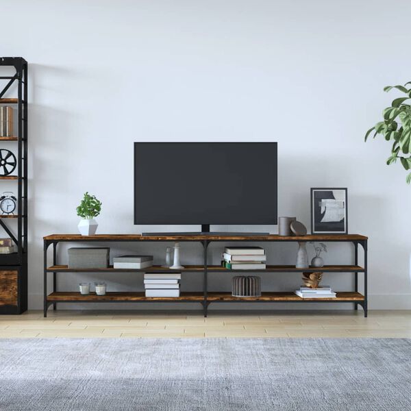 vidaXL f&uuml;st&ouml;s t&ouml;lgy sz&iacute;nű szerelt fa &eacute;s f&eacute;m TV-szekr&eacute;ny 200x30x50 cm