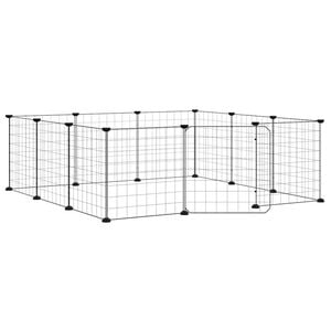 vidaXL 12 paneles fekete ac&eacute;l kis&aacute;llatketrec ajt&oacute;val, 105 x 105 x 35 cm