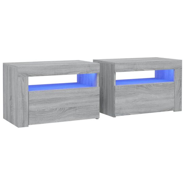 vidaXL 2 db szürke sonoma színű éjjeliszekrény LED-ekkel 60x35x40 cm
