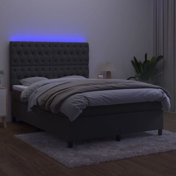 vidaXL s&ouml;t&eacute;tsz&uuml;rke b&aacute;rsony rug&oacute;s &eacute;s LED-es &aacute;gy matraccal 140x190 cm