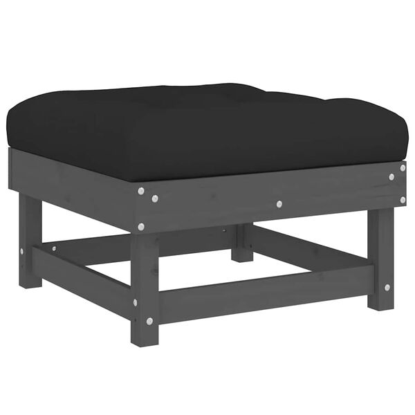 vidaXL 2 db szürke tömör fenyőfa kerti lábzsámoly párnával