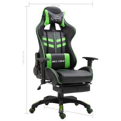 vidaXL zöld műbőr gamer szék lábtartóval