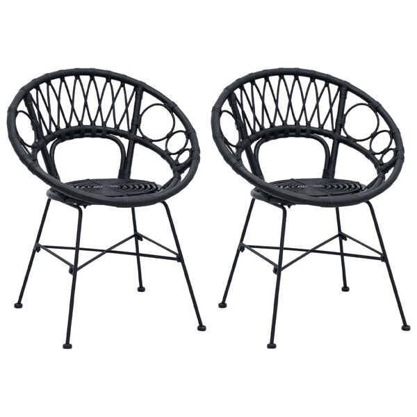 vidaXL Étkezőszék 2 pcs Fekete 65 x 55,5 x 81 cm Rattan és Vas