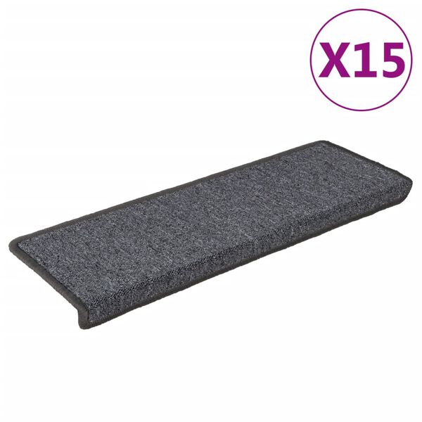 vidaXL 15 db sötétszürke lépcsőszőnyeg, téglalap alakú széllel, 65 x 21 x 4 cm