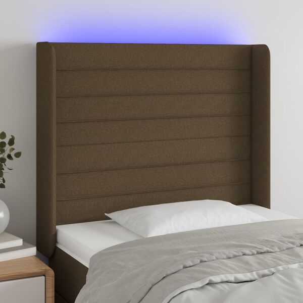 vidaXL s&ouml;t&eacute;tbarna sz&ouml;vet LED-es fejt&aacute;mla 93x16x118/128 cm