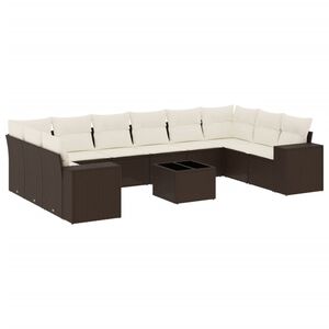 vidaXL 11 r&eacute;szes barna polyrattan kerti &uuml;lőgarnit&uacute;ra p&aacute;rn&aacute;kkal
