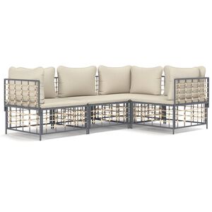 vidaXL 4 r&eacute;szes antracitsz&uuml;rke polyrattan kerti &uuml;lőgarnit&uacute;ra p&aacute;rn&aacute;kkal