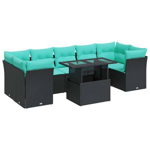 vidaXL 8 r&eacute;szes fekete polyrattan ak&aacute;cfa kerti &uuml;lőgarnit&uacute;ra p&aacute;rn&aacute;kkal