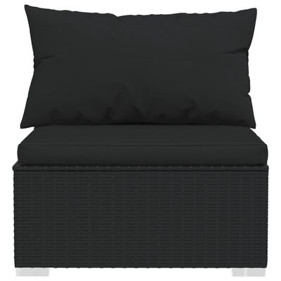vidaXL fekete háromszemélyes polyrattan kanapé párnákkal