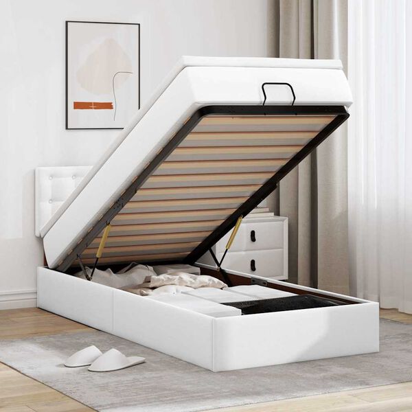 vidaXL feh&eacute;r műbőr ottom&aacute;n &aacute;gy matraccal 100x200cm