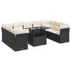 vidaXL 10 r&eacute;szes fekete polyrattan kerti &uuml;lőgarnit&uacute;ra p&aacute;rn&aacute;kkal