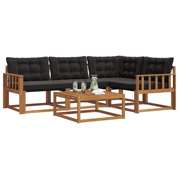 vidaXL K&uuml;lt&eacute;ri kanap&eacute; szett p&aacute;rn&aacute;val 5 pcs Term&eacute;szetes &eacute;s fekete