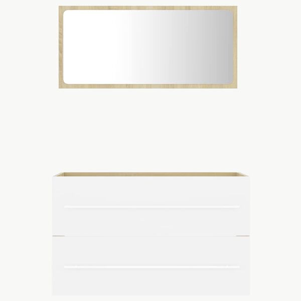 vidaXL 2 r&eacute;szes feh&eacute;r-sonoma sz&iacute;nű szerelt fa f&uuml;rdőszobai b&uacute;torszett