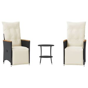 vidaXL 3 r&eacute;szes fekete polyrattan bisztr&oacute;garnit&uacute;ra p&aacute;rn&aacute;val