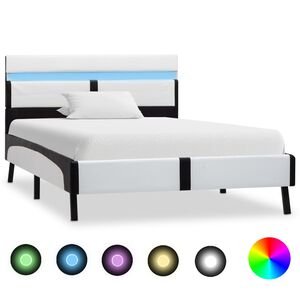 vidaXL feh&eacute;r &eacute;s fekete LED-es műbőr &aacute;gykeret 90 x 200 cm
