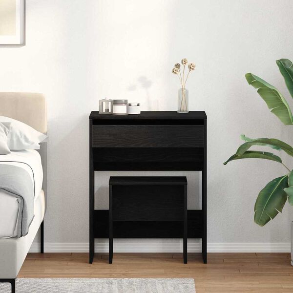 vidaXL Sminkasztal fi&oacute;kkal Musta tammi 60 x 40 x 75 cm Faanyag