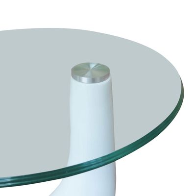 vidaXL 2 db magasfényű fehér dohányzóasztal kerek üveglappal