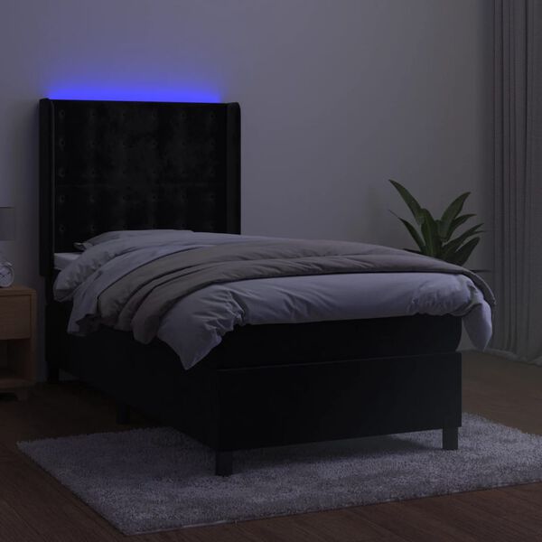 vidaXL fekete b&aacute;rsony rug&oacute;s &eacute;s LED-es &aacute;gy matraccal 100x200 cm