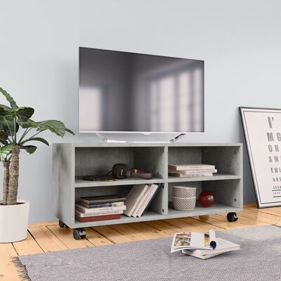vidaXL betonszürke forgácslap TV-szekrény görgőkkel 90 x 35 x 35 cm