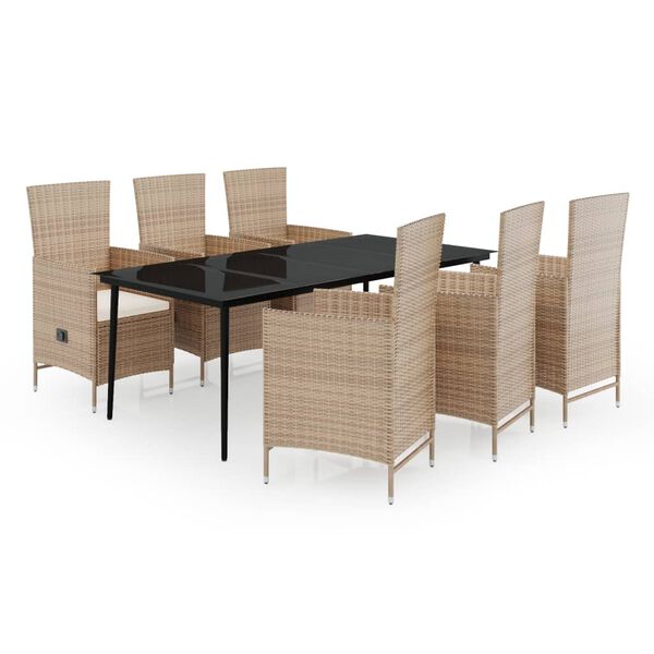 vidaXL 7 részes bézs kerti étkezőgarnitúra párnákkal