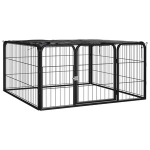 vidaXL 4 paneles fekete porsz&oacute;rt ac&eacute;l kutya j&aacute;r&oacute;ka 100 x 50 cm
