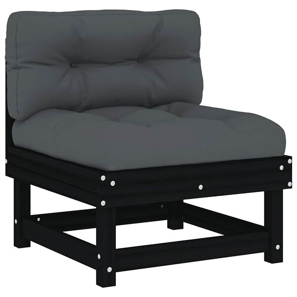 vidaXL fekete tömör fenyőfa középső kanapé párnákkal