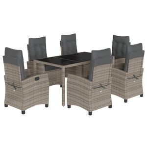 vidaXL 7 r&eacute;szes sz&uuml;rke polyrattan kerti &eacute;tkezőgarnit&uacute;ra p&aacute;rn&aacute;val