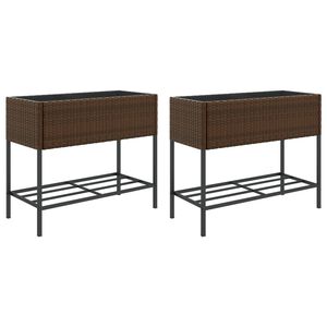 vidaXL 2 db barna polyrattan kerti &uuml;ltetől&aacute;da polccal 90 x 40 x 75 cm
