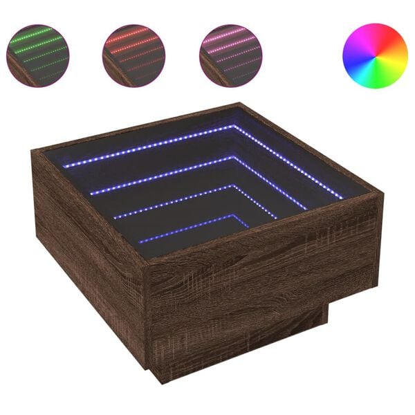 vidaXL barna tölgy szerelt fa dohányzóasztal LED-del 50 x 50 x 30 cm