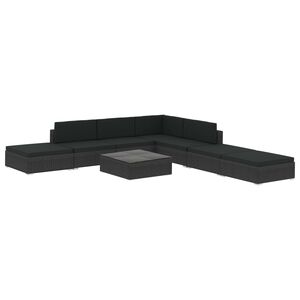 vidaXL 8-r&eacute;szes fekete polyrattan kerti b&uacute;torszett p&aacute;rn&aacute;kkal