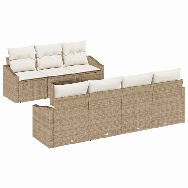 vidaXL Kanap&eacute; Szett p&aacute;rn&aacute;val t&aacute;rol&oacute;val 8 pcs Beige &eacute;s kr&eacute;m polirattan
