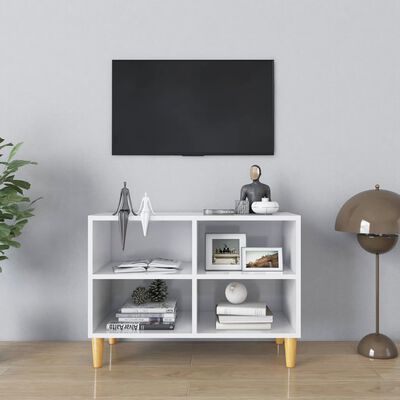 vidaXL magasfényű fehér TV-szekrény tömör falábakkal 69,5 x 30 x 50 cm