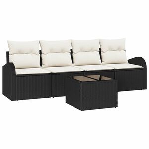 vidaXL Kerti Kanap&eacute; Szett Fekete 55 x 55 x 37 cm polirattan