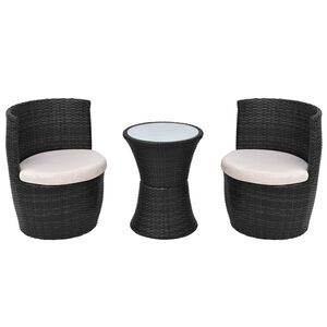 vidaXL 3 darabos fekete polyrattan bisztr&oacute;szett p&aacute;rn&aacute;kkal