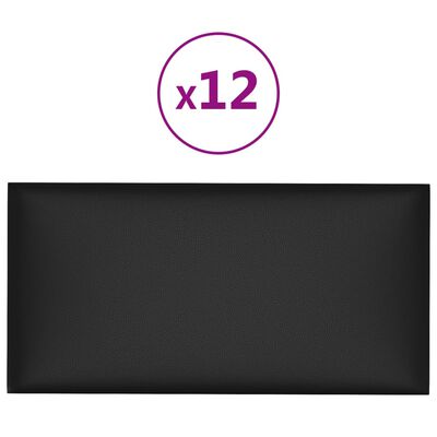 vidaXL 12 db fekete műbőr fali panel 30 x 15 cm 0,54 m²