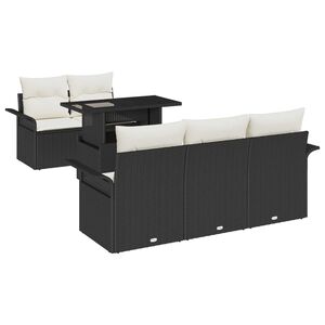 vidaXL Kerti Kanap&eacute; Szett p&aacute;rn&aacute;val t&aacute;rol&oacute;val 6 pcs Fekete Poly Rattan