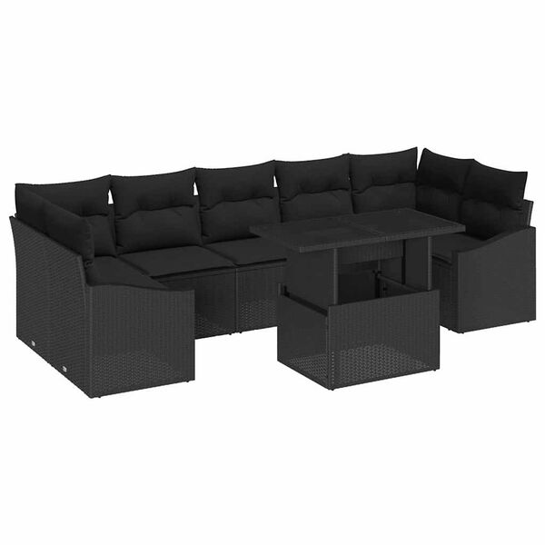 vidaXL Kerti Kanap&eacute; Szett t&aacute;rol&oacute;val 8 pcs Fekete Poli rattan